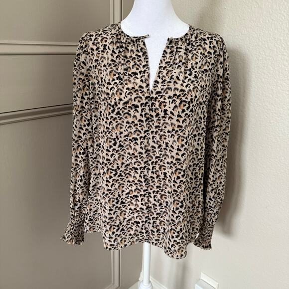 Rebecca Taylor Leopard Print 100% Silk V-Neck Blouse Size 4 - Picture 2 of 9